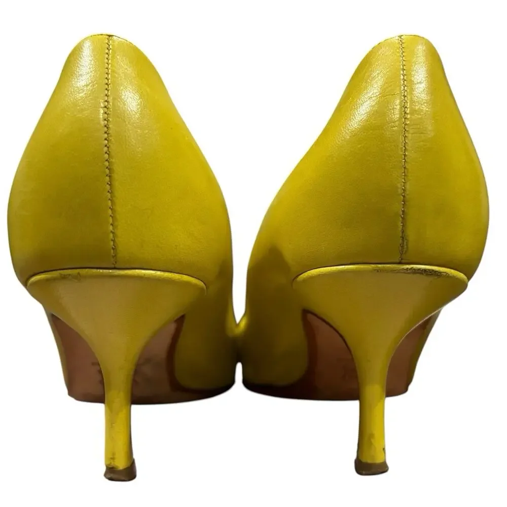 Vtg Jimmy Choo Lime Kid Leather Harness Detail Pointed Toe Kitten Heel 38.5 |8.5